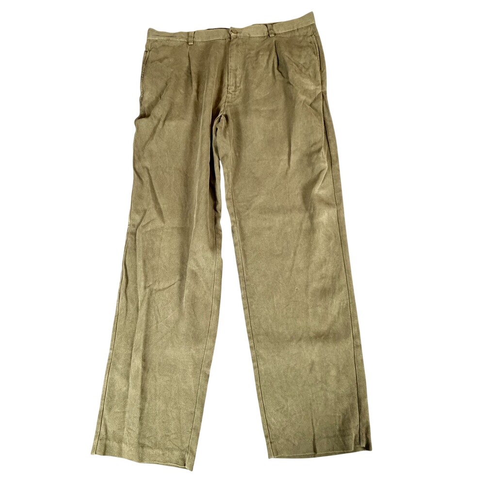 Tommy Bahama Pants Mens 40x32.5 Green Silk Cotton Corduroy Pleated Relax Fit